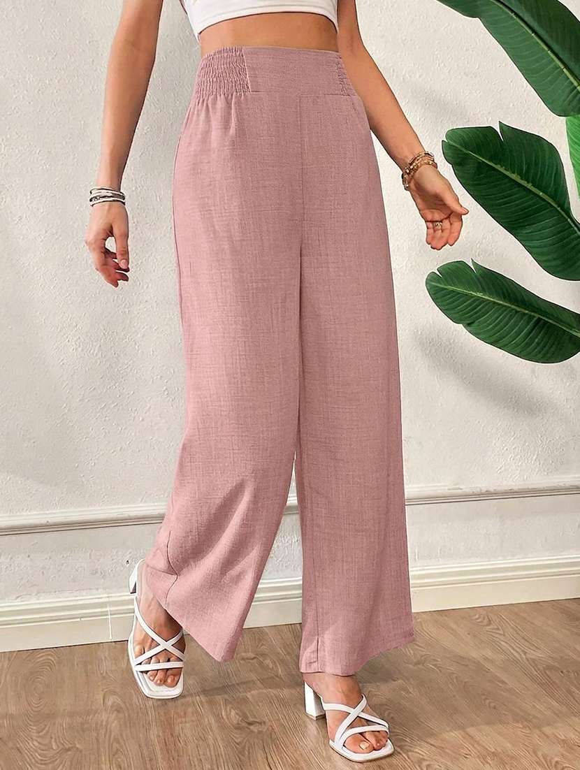women solid high rise wide leg trouser - 22570384 -  Standard Image - 2