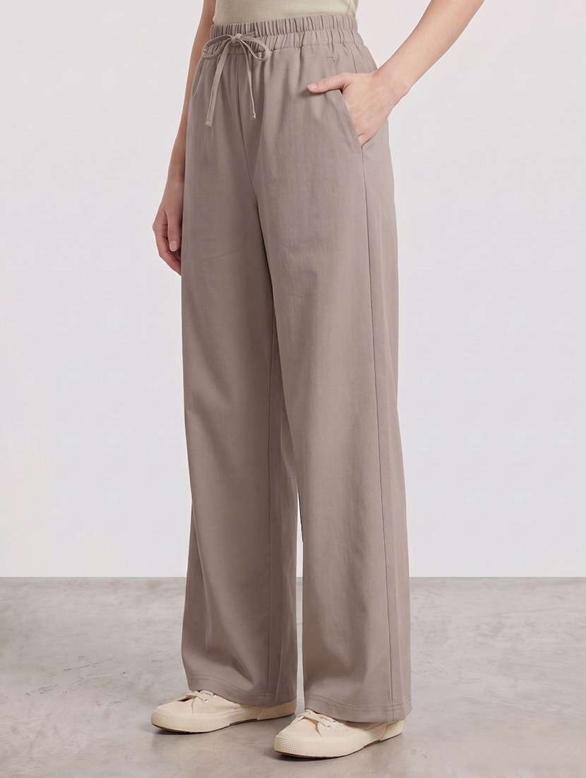women solid high rise wide leg trouser - 22570395 -  Standard Image - 2