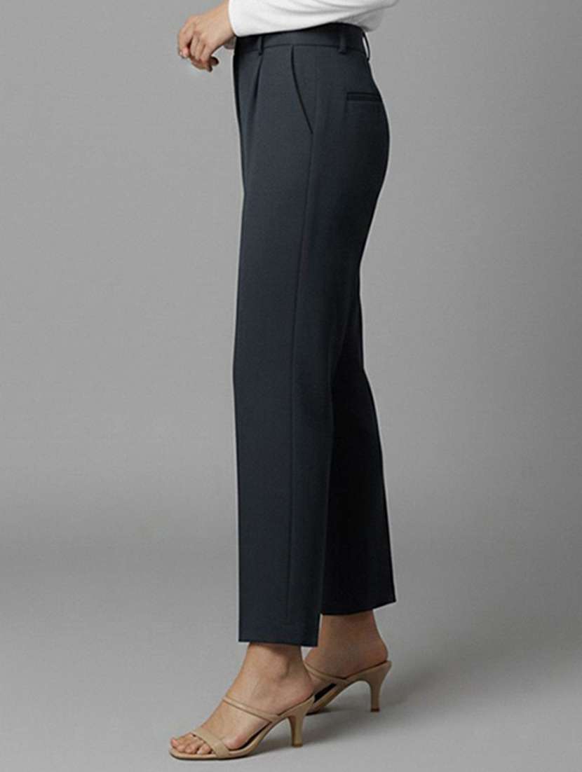 women solid high rise straight trouser - 22570404 -  Standard Image - 2