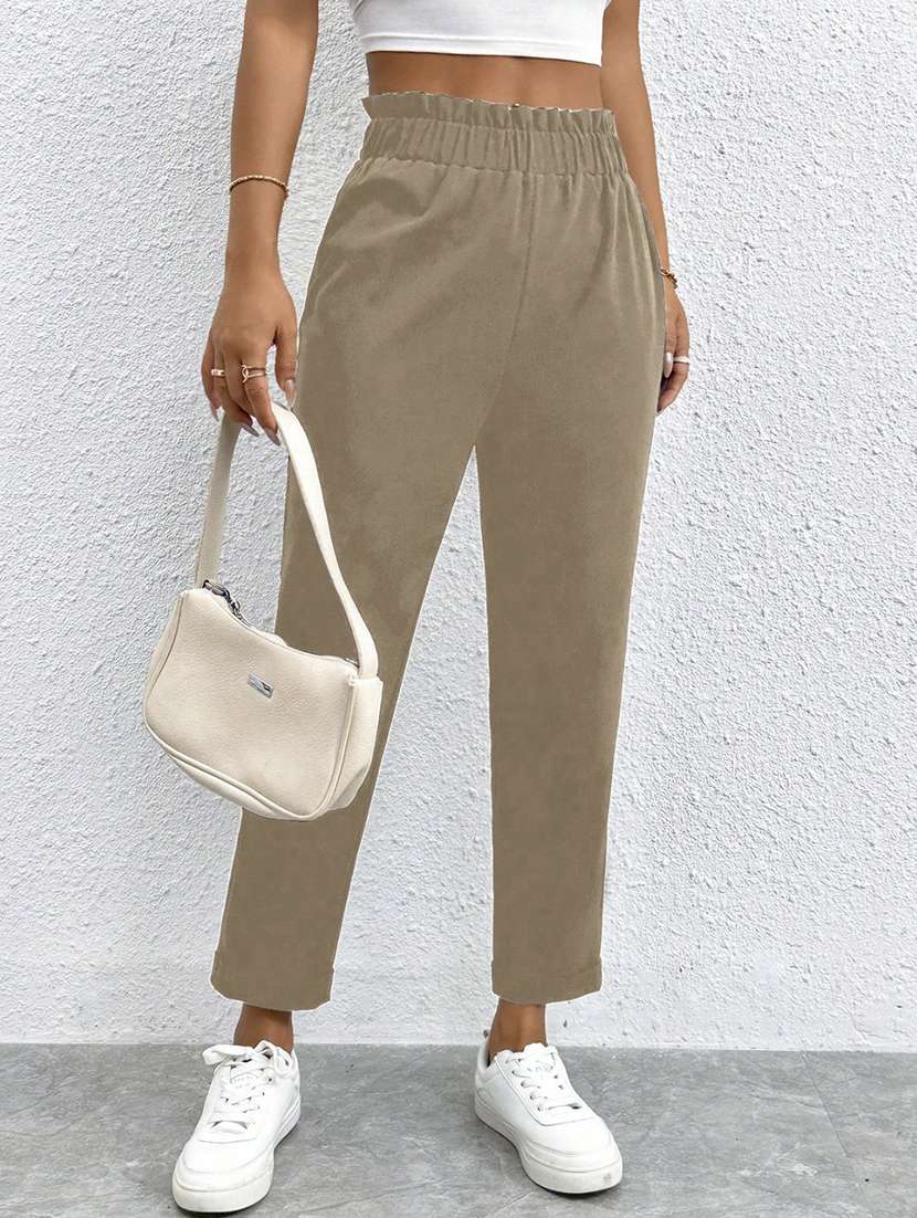 women solid high rise straight trouser