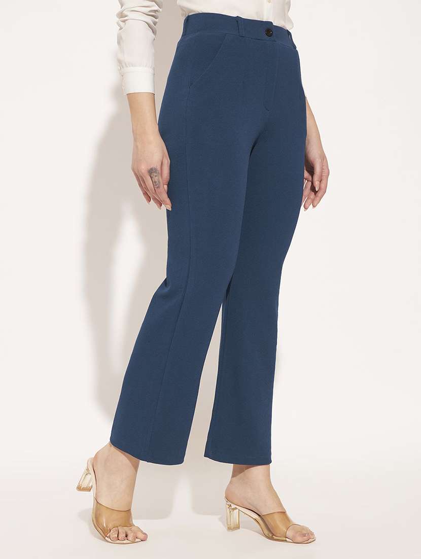 women solid high rise straight trouser - 22570425 -  Standard Image - 2