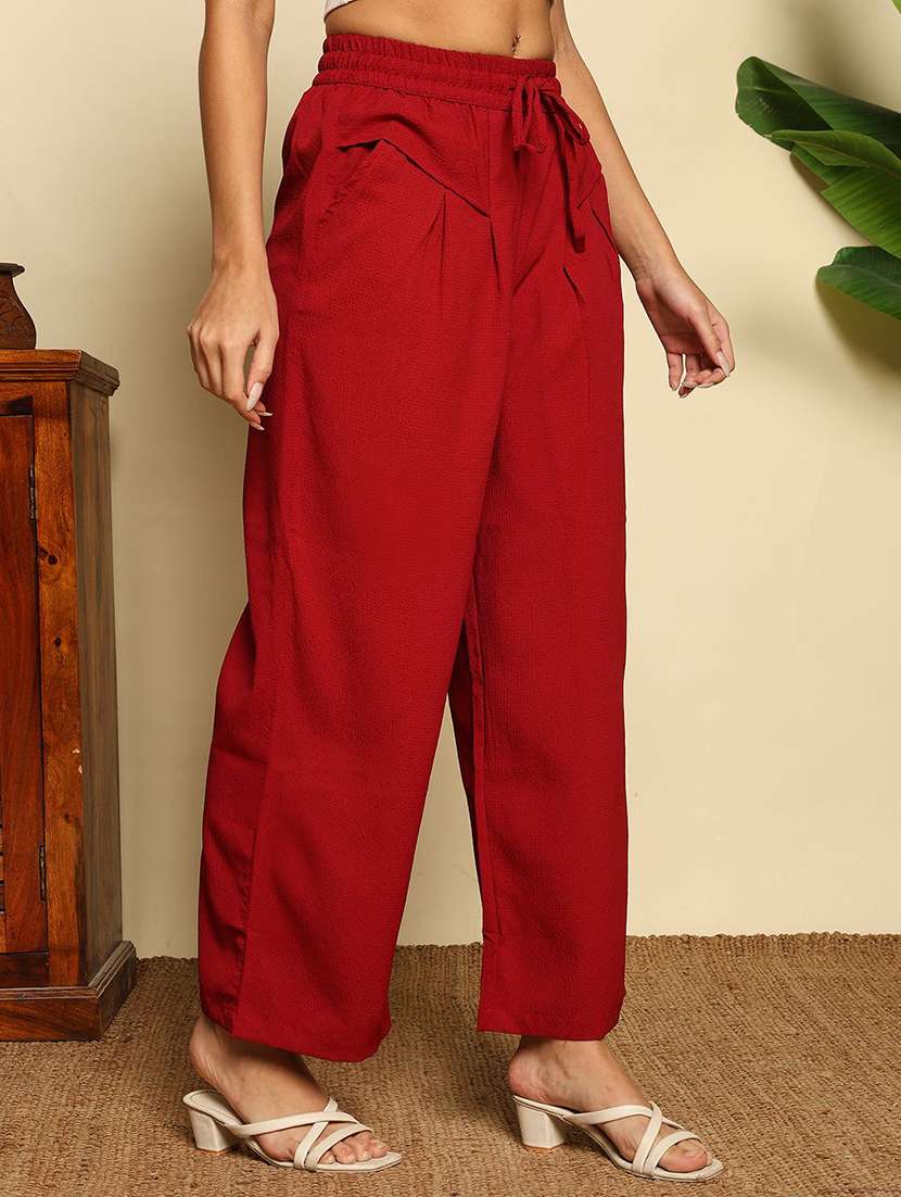 women solid high rise wide leg trouser - 22570427 -  Standard Image - 2