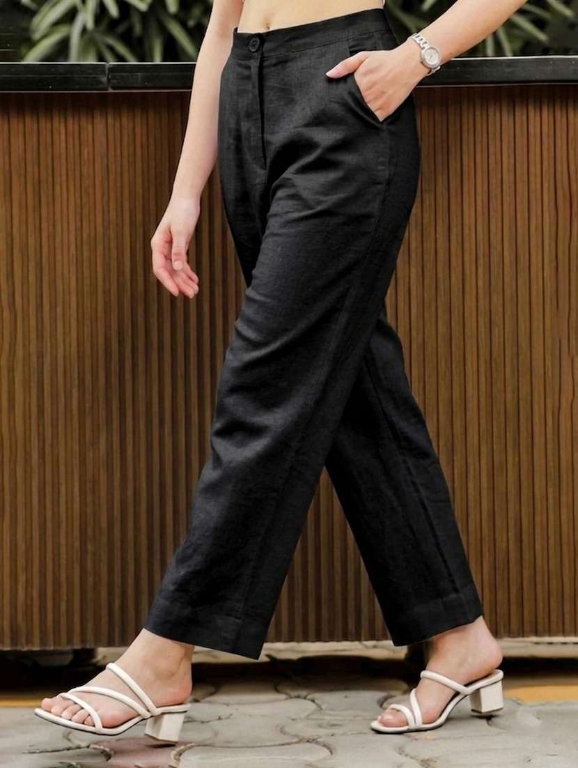 women solid mid rise straight trouser - 22570430 -  Standard Image - 2