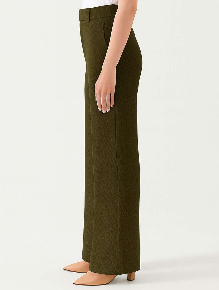 Women Solid High Rise Straight Trouser - 22570440 -  Standard Image - 2