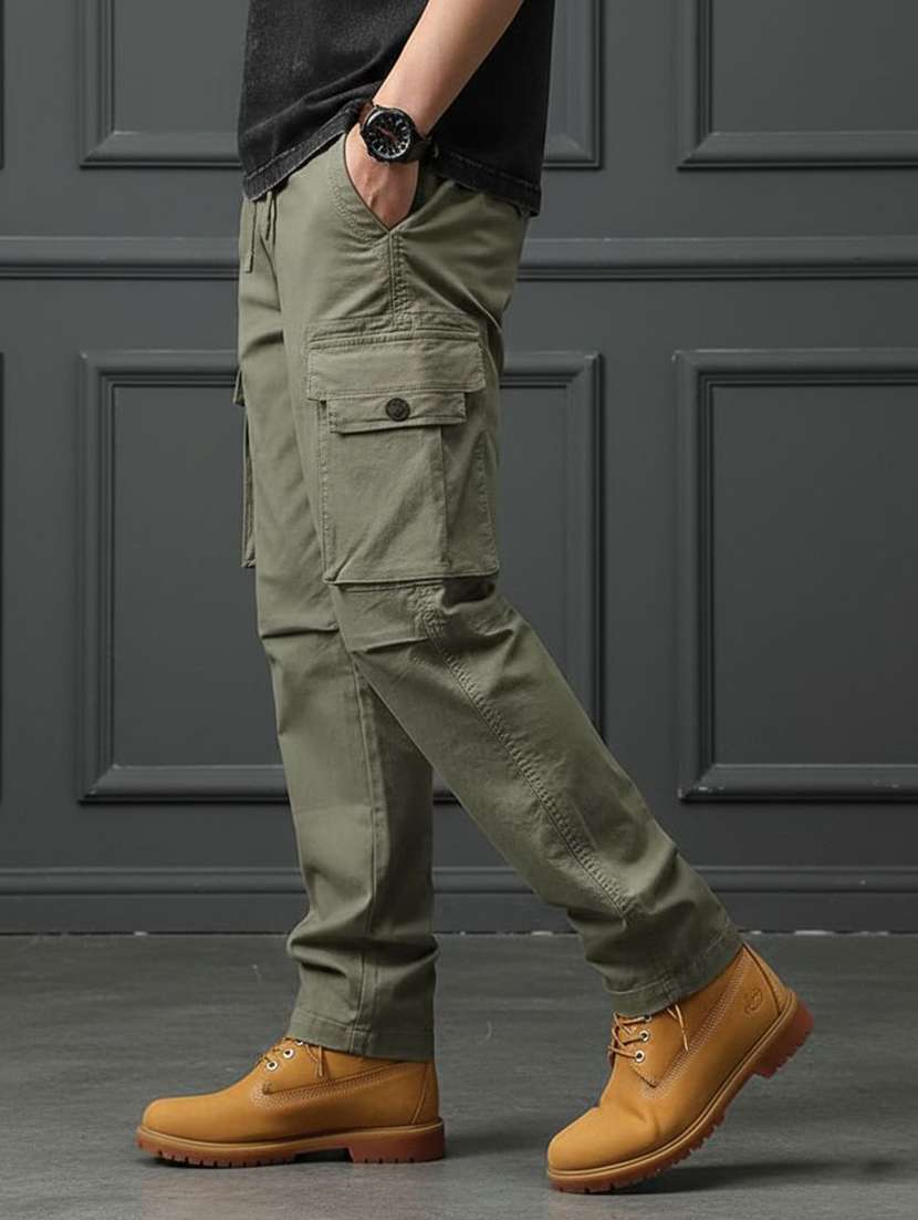men solid mid rise regular fit cargo pant - 22570488 -  Standard Image - 2