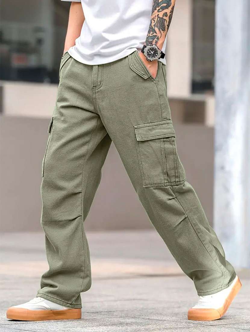 men solid mid rise relaxed fit cargo pant - 22570516 -  Standard Image - 2