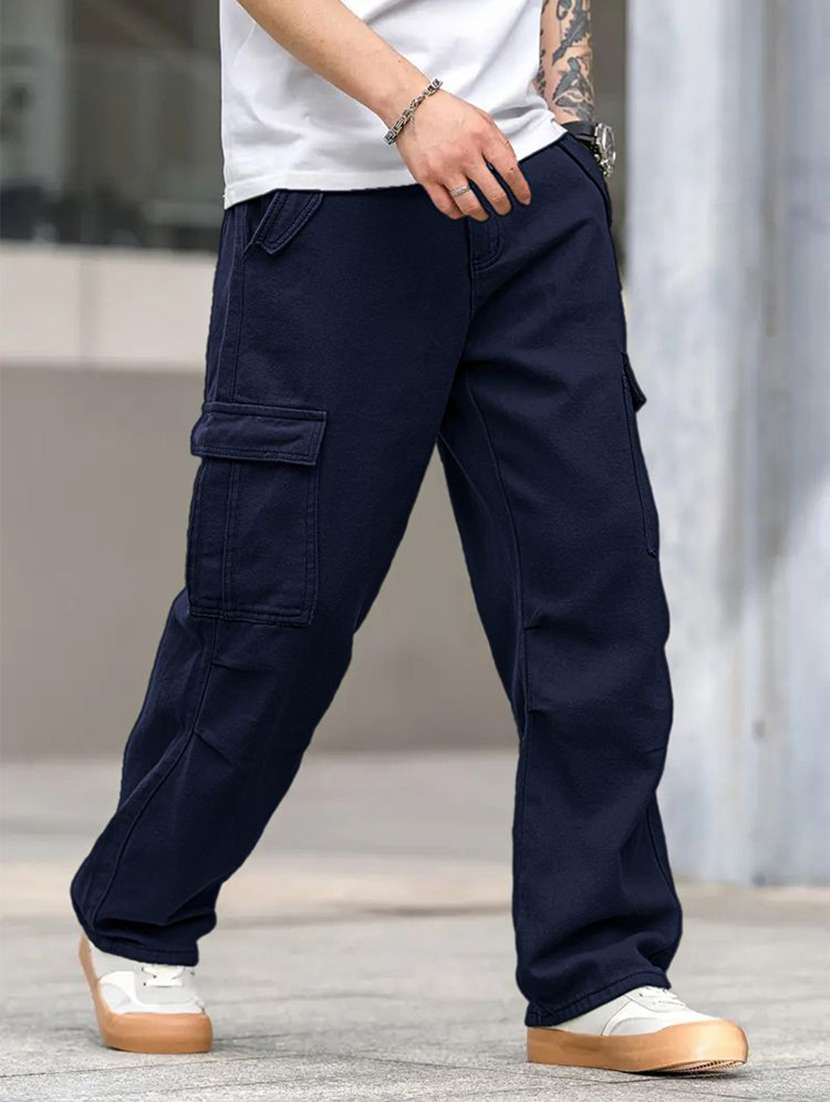 men solid mid rise relaxed fit cargo pant - 22570518 -  Standard Image - 2