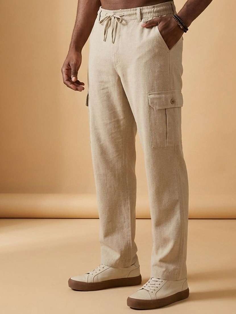 men solid mid rise regular fit cargo pant - 22570524 -  Standard Image - 2