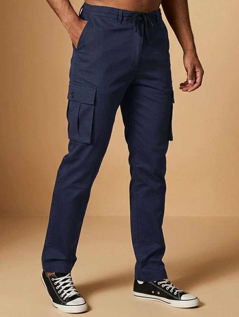 men solid mid rise regular fit cargo pant - 22570539 -  Standard Image - 2