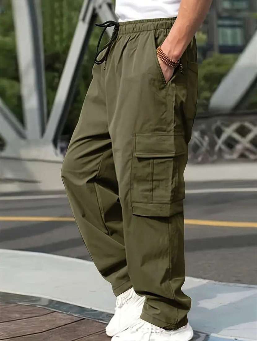 men solid mid rise baggy fit cargo pant - 22570552 -  Standard Image - 2
