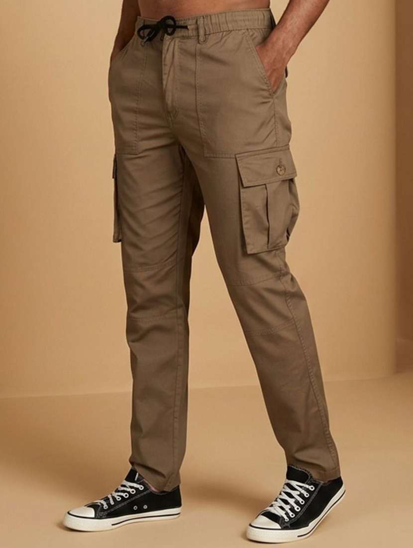 Men Solid Mid Rise Regular Fit Cargo Pant - 22570553 -  Standard Image - 2