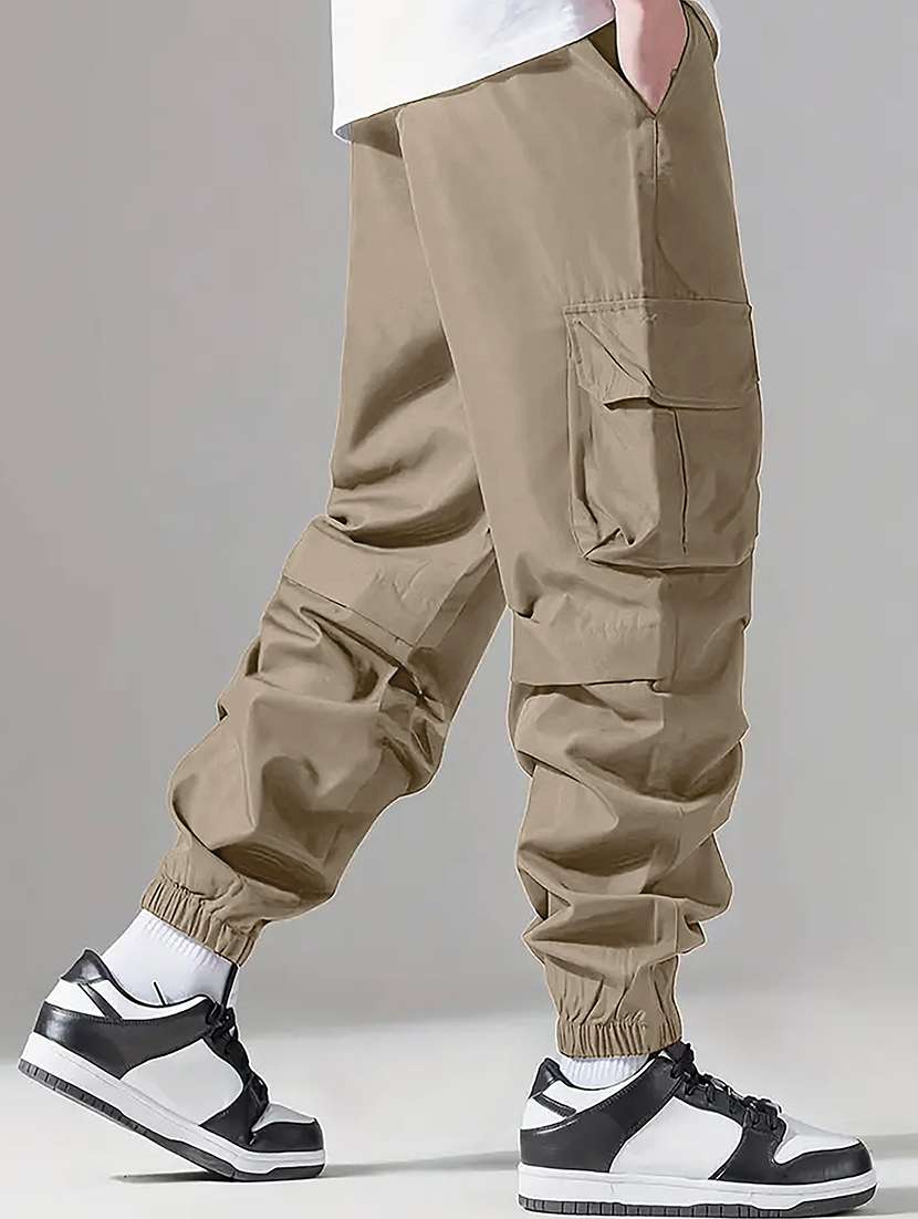 men solid mid rise regular fit jogger - 22570555 -  Standard Image - 2