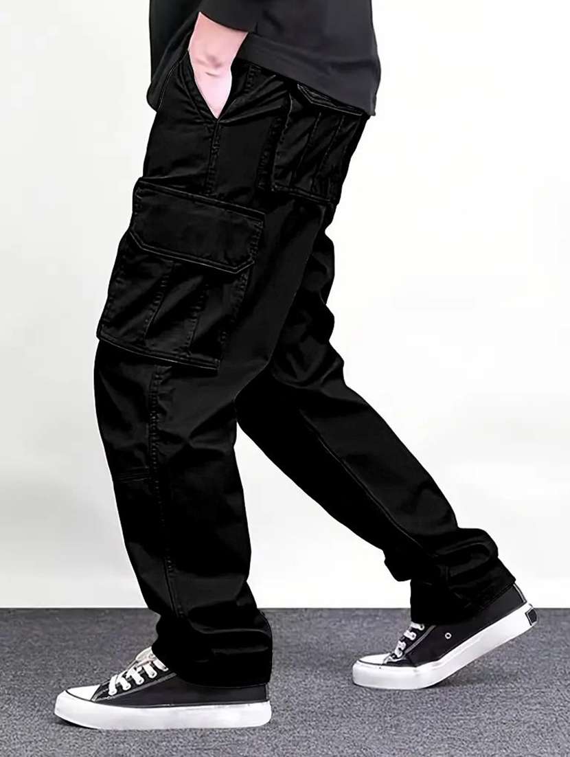 men solid mid rise relaxed fit cargo pant - 22570559 -  Standard Image - 2