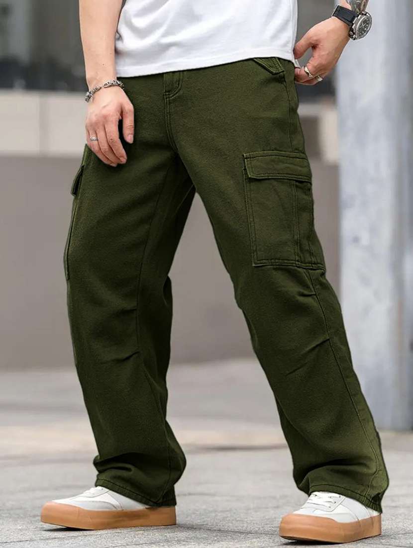 men solid mid rise relaxed fit cargo pant