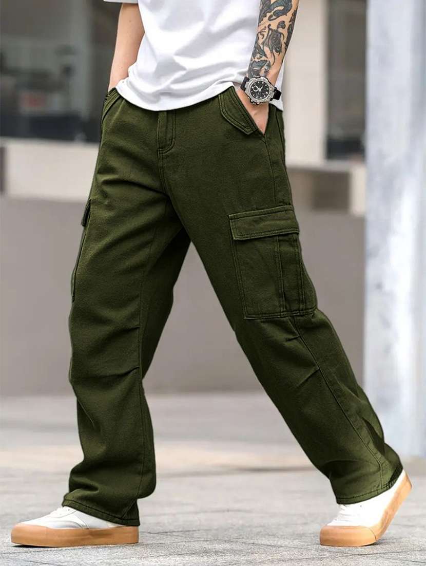 men solid mid rise relaxed fit cargo pant - 22570562 -  Standard Image - 2