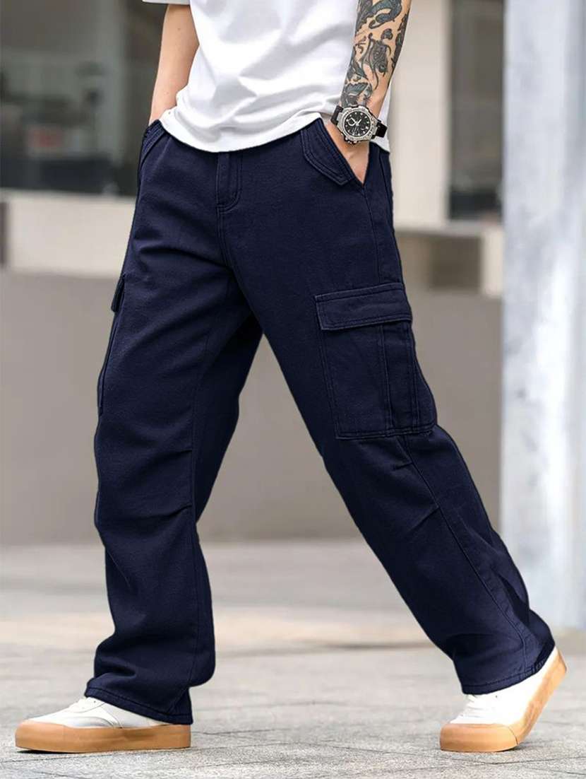 men solid mid rise relaxed fit cargo pant - 22570566 -  Standard Image - 2