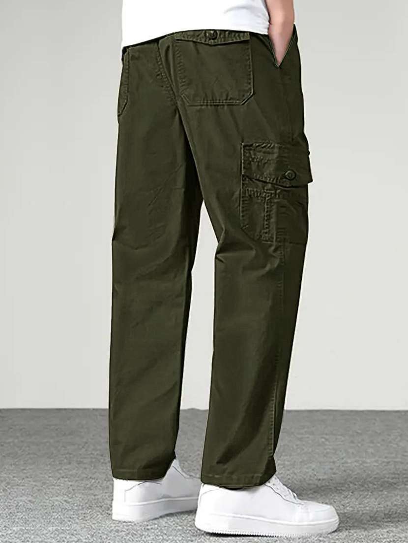 Men Solid Mid Rise Regular Fit Cargo Pant - 22570567 -  Standard Image - 2