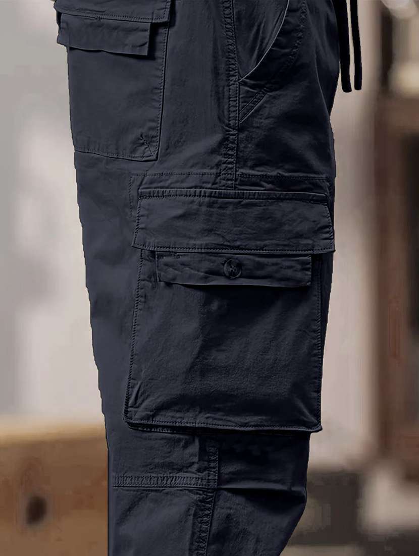 Men Solid Mid Rise Regular Fit Cargo Pant - 22570582 -  Standard Image - 2