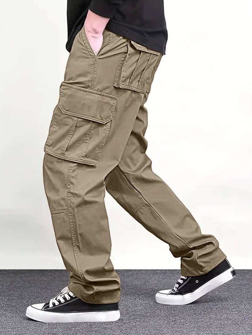 men solid mid rise relaxed fit cargo pant - 22570599 -  Standard Image - 2