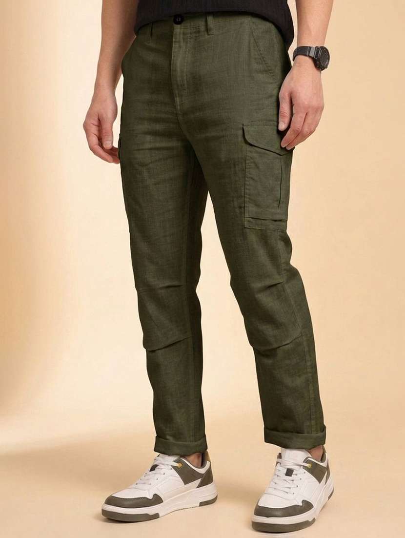men solid mid rise regular fit cargo pant - 22570601 -  Standard Image - 2