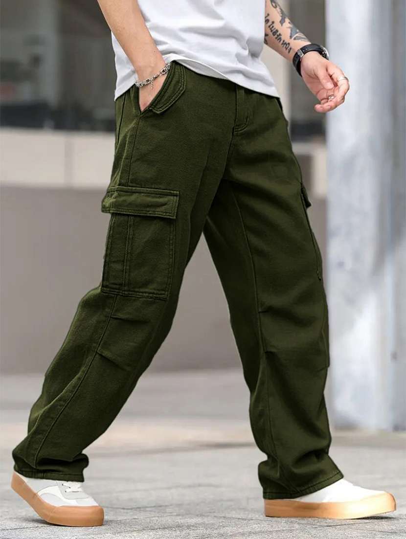men solid mid rise relaxed fit cargo pant - 22570602 -  Standard Image - 2