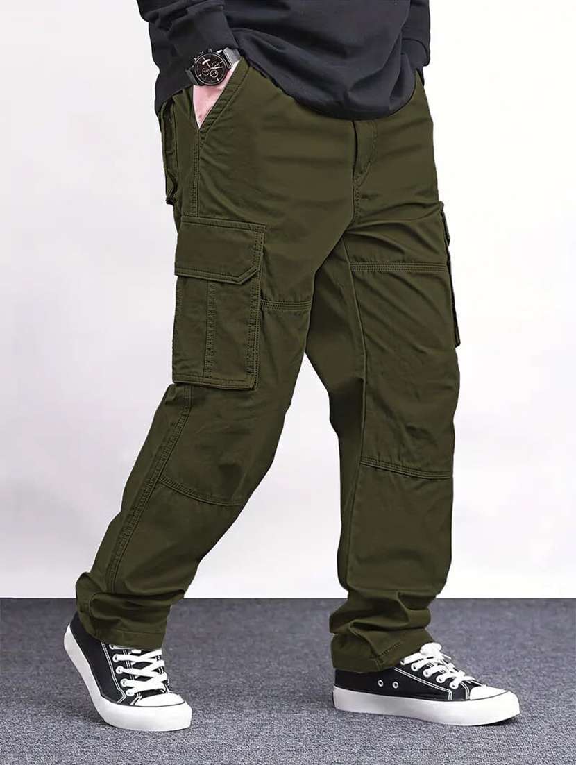 men solid mid rise relaxed fit cargo pant