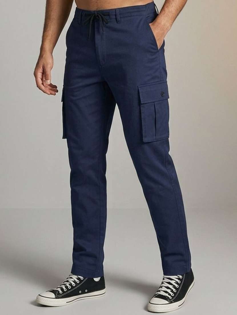 Men Solid Mid Rise Regular Fit Cargo Pant - 22570623 -  Standard Image - 2