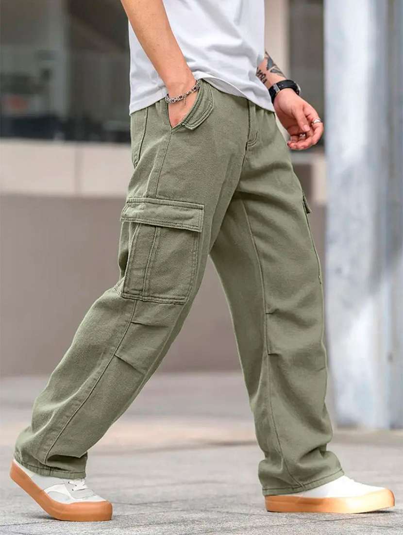 men solid mid rise relaxed fit cargo pant - 22570633 -  Standard Image - 2
