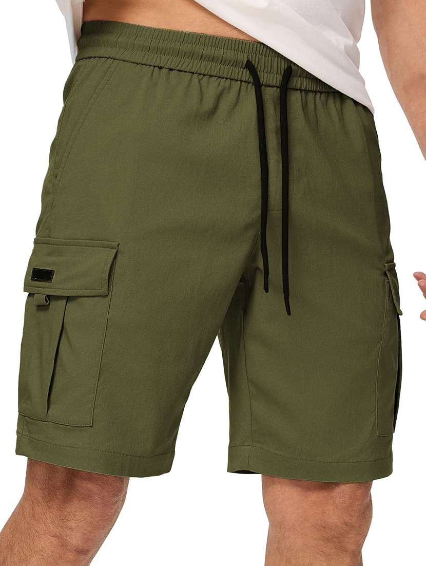 Men Solid Mid Rise Regular Fit Cargo Shorts - 22570640 -  Standard Image - 2