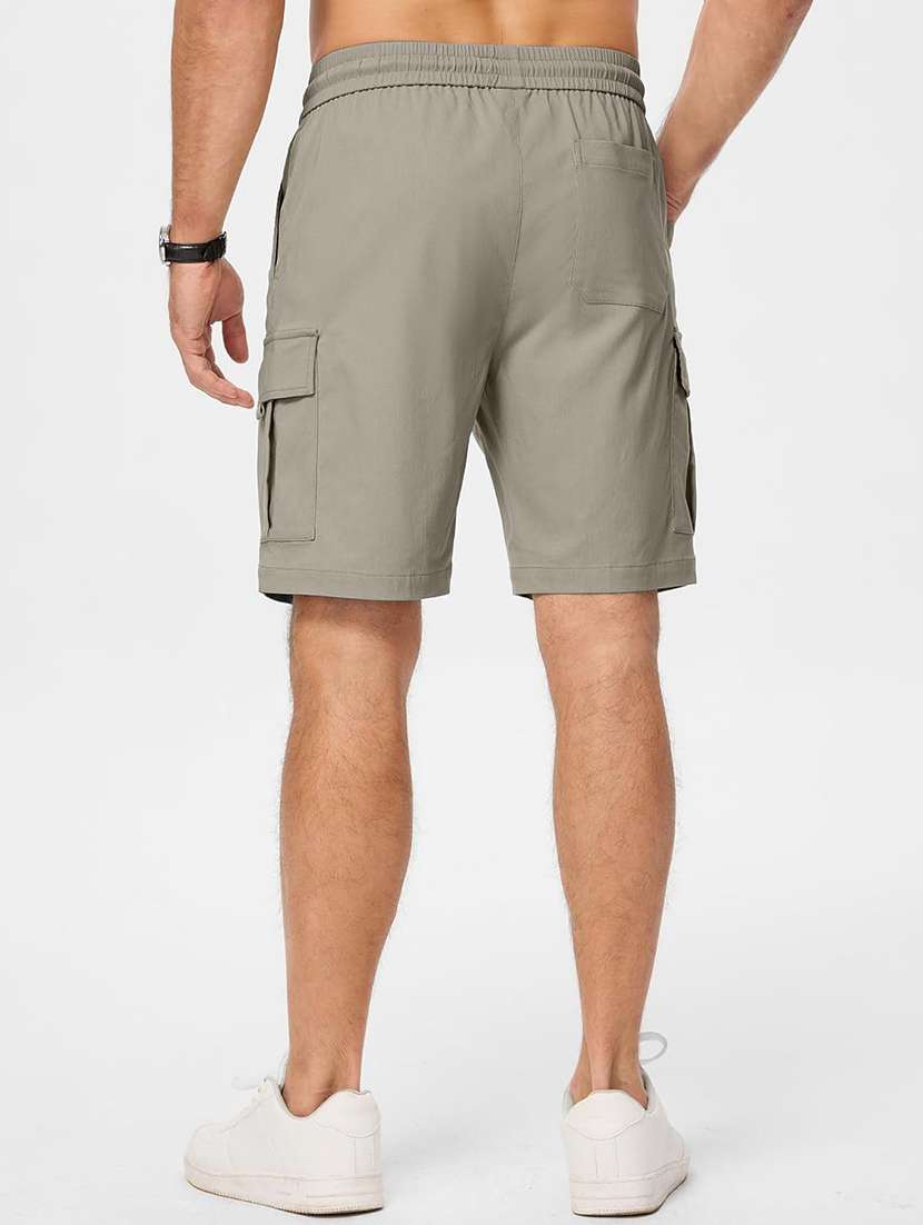 Men Solid Mid Rise Regular Fit Cargo Shorts - 22570642 -  Standard Image - 2