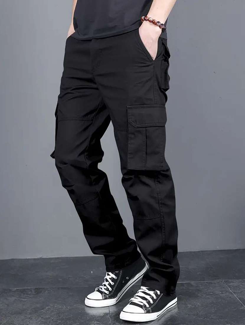 men solid mid rise regular fit cargo pant - 22570644 -  Standard Image - 2