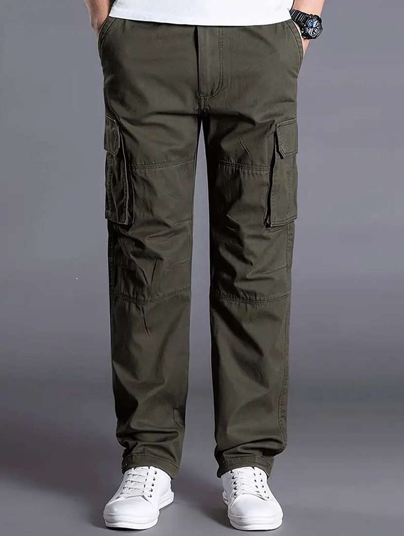 men solid mid rise relaxed fit cargo pant
