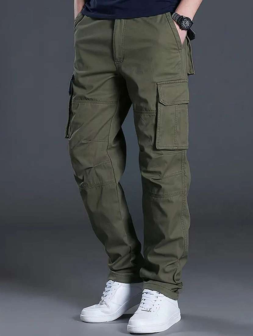 men solid mid rise relaxed fit cargo pant - 22570647 -  Standard Image - 2