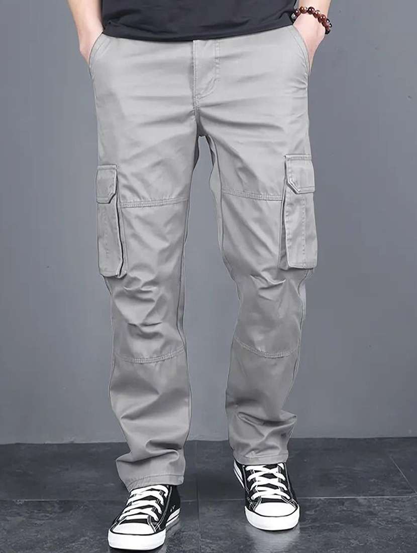 Men Solid Mid Rise Regular Fit Cargo Pant - 22570658 -  Standard Image - 2