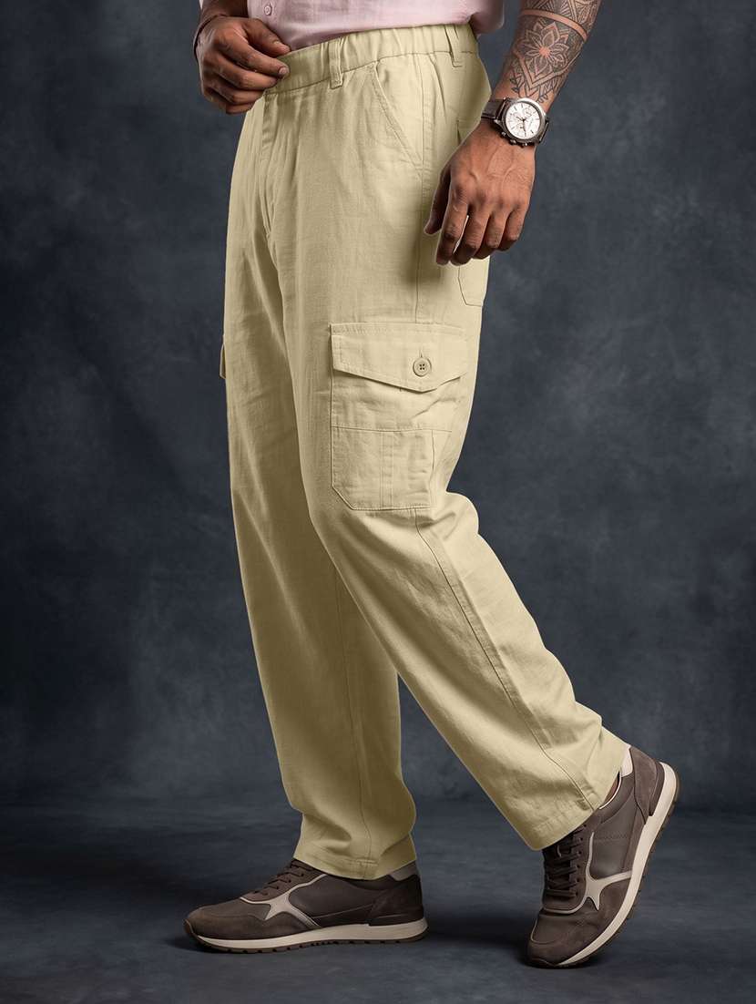 men solid mid rise relaxed fit cargo pant - 22570662 -  Standard Image - 2