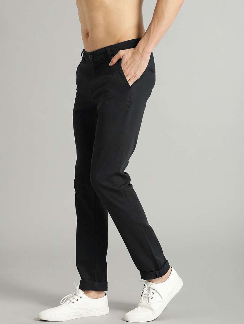 Men Solid Mid Rise Slim Fit Chinos - 22570701 -  Standard Image - 2