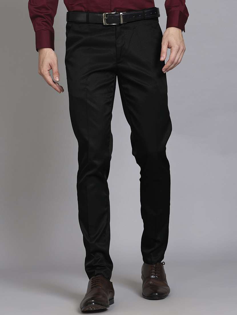 men solid mid rise slim fit formal trouser