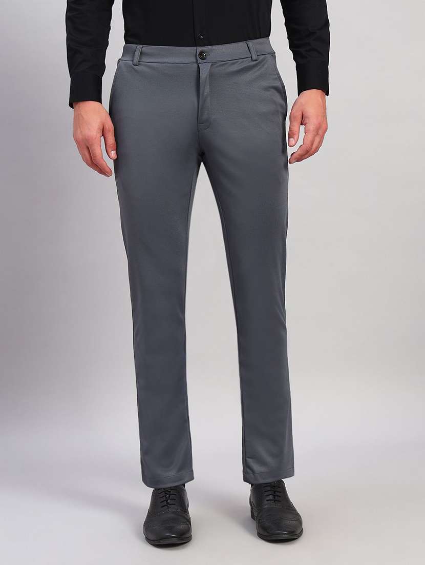 men solid mid rise slim fit formal trouser