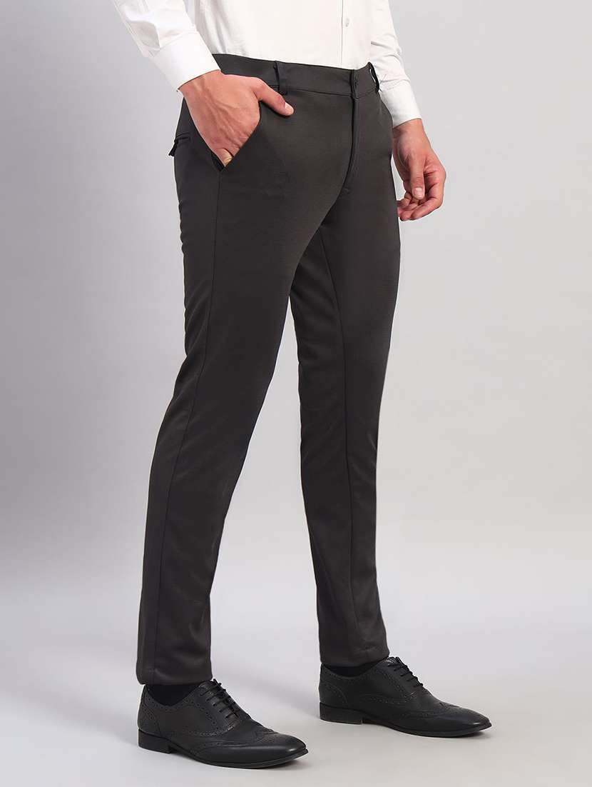 Men Solid Mid Rise Slim Fit Formal Trouser - 22570732 -  Standard Image - 2