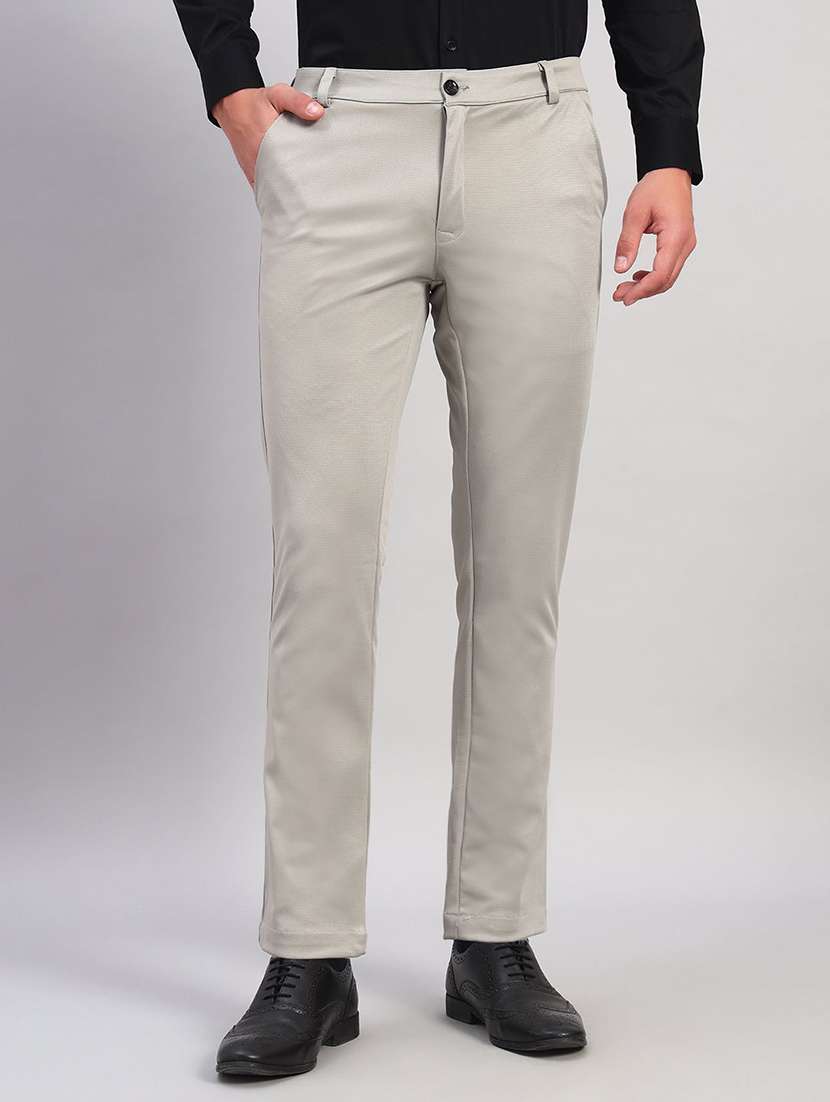 men solid mid rise flat front formal trouser