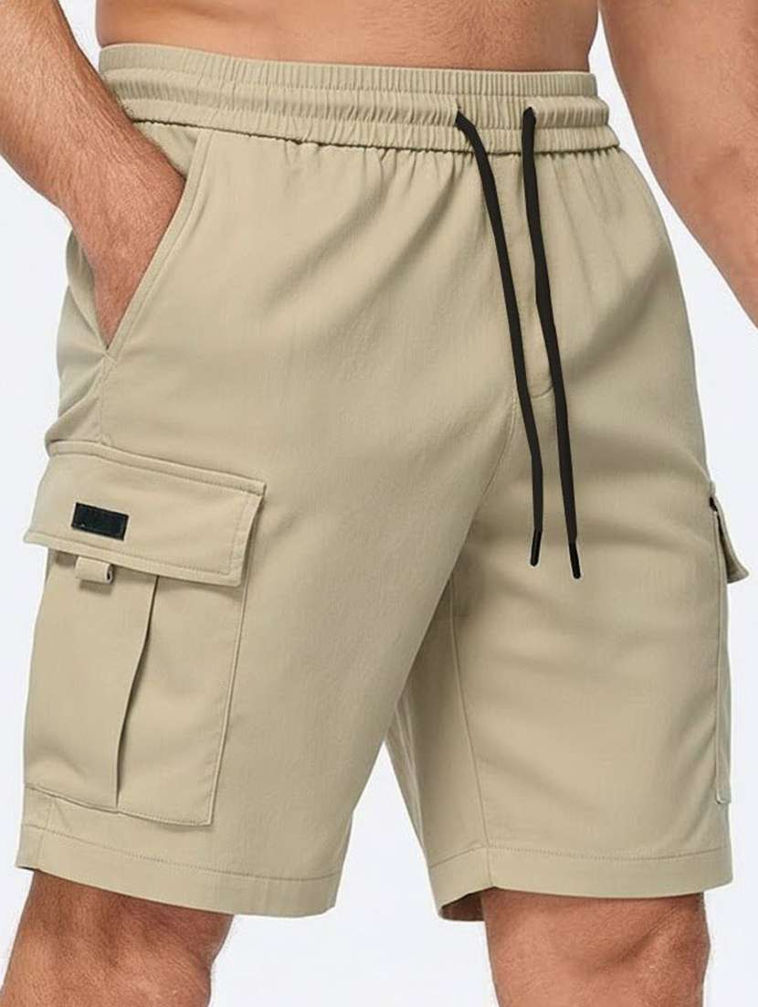 men solid mid rise regular fit cargo shorts - 22570738 -  Standard Image - 2