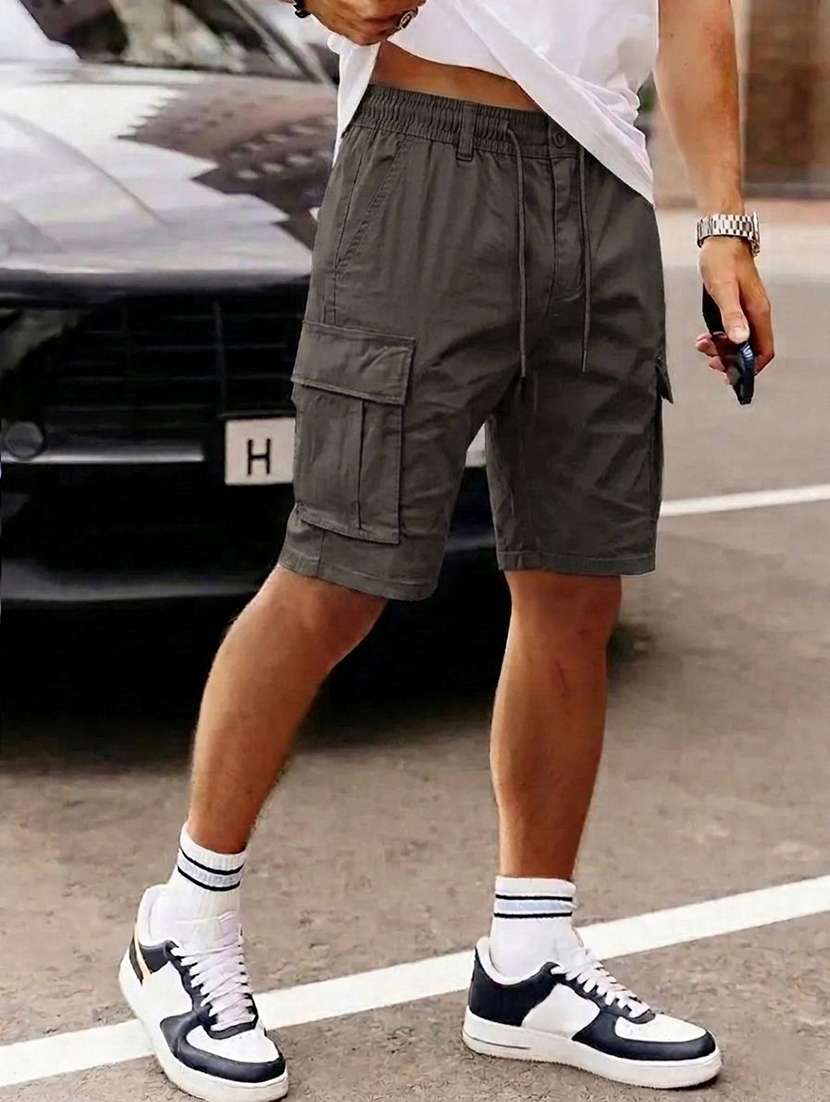men solid mid rise regular fit cargo shorts - 22570754 -  Standard Image - 2
