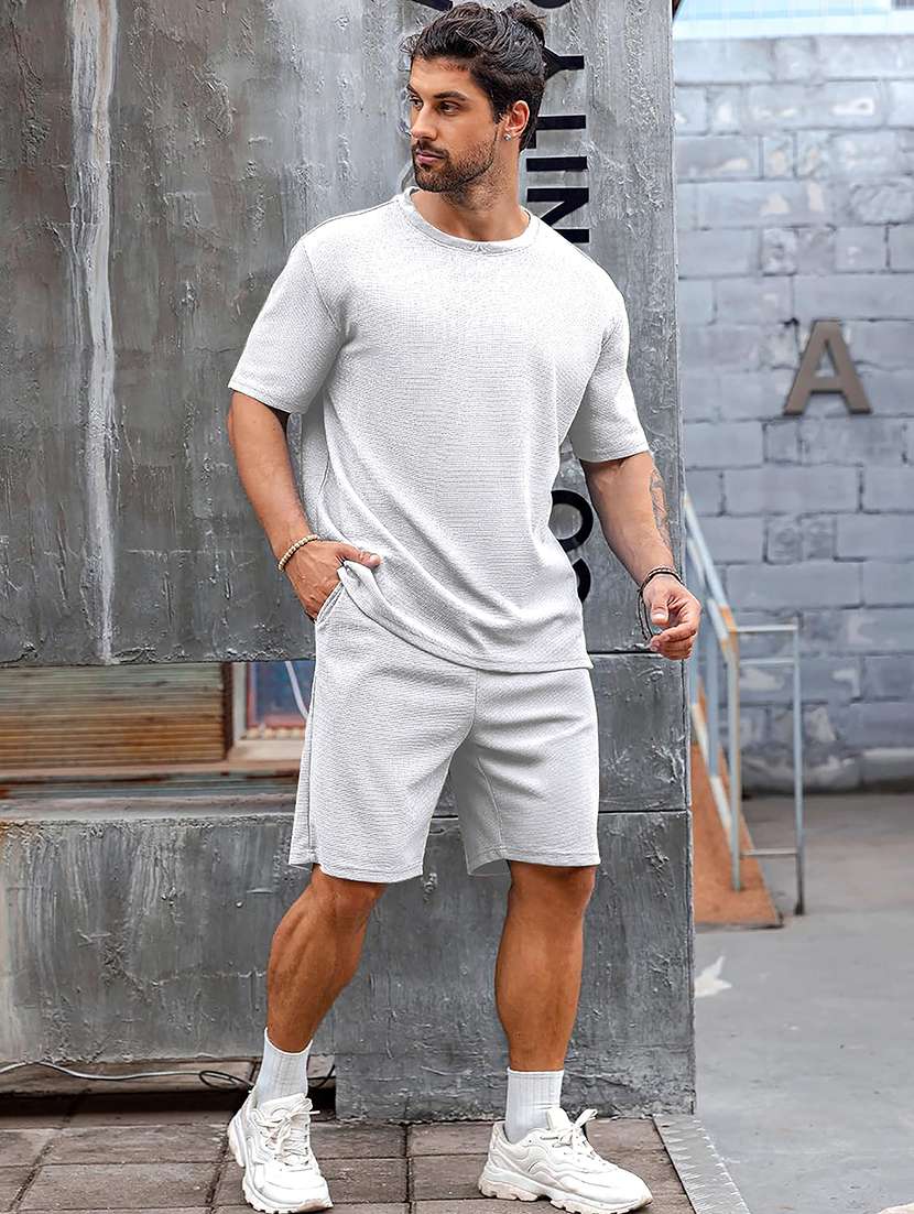 men textured short sleeves t-shirt and shorts co-ord set - 22570884 -  Standard Image - 2