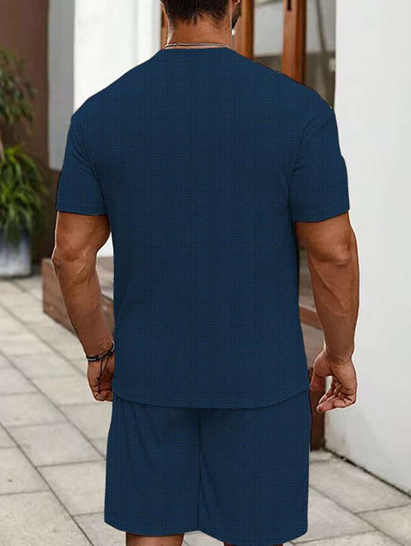men textured short sleeves t-shirt and shorts co-ord set - 22570909 -  Standard Image - 2