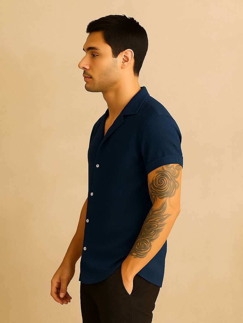 men textured short sleeves casual shirt - 22570969 -  Standard Image - 2