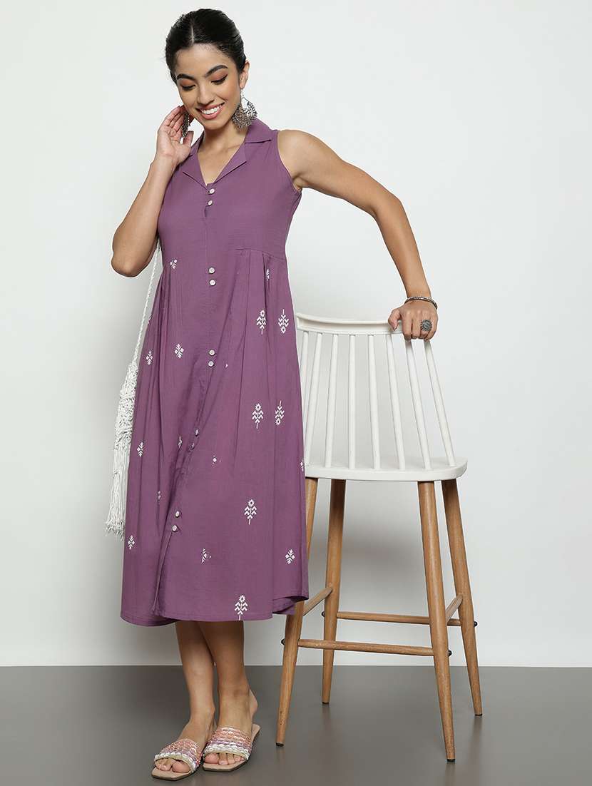 women printed sleeveless a-line dress