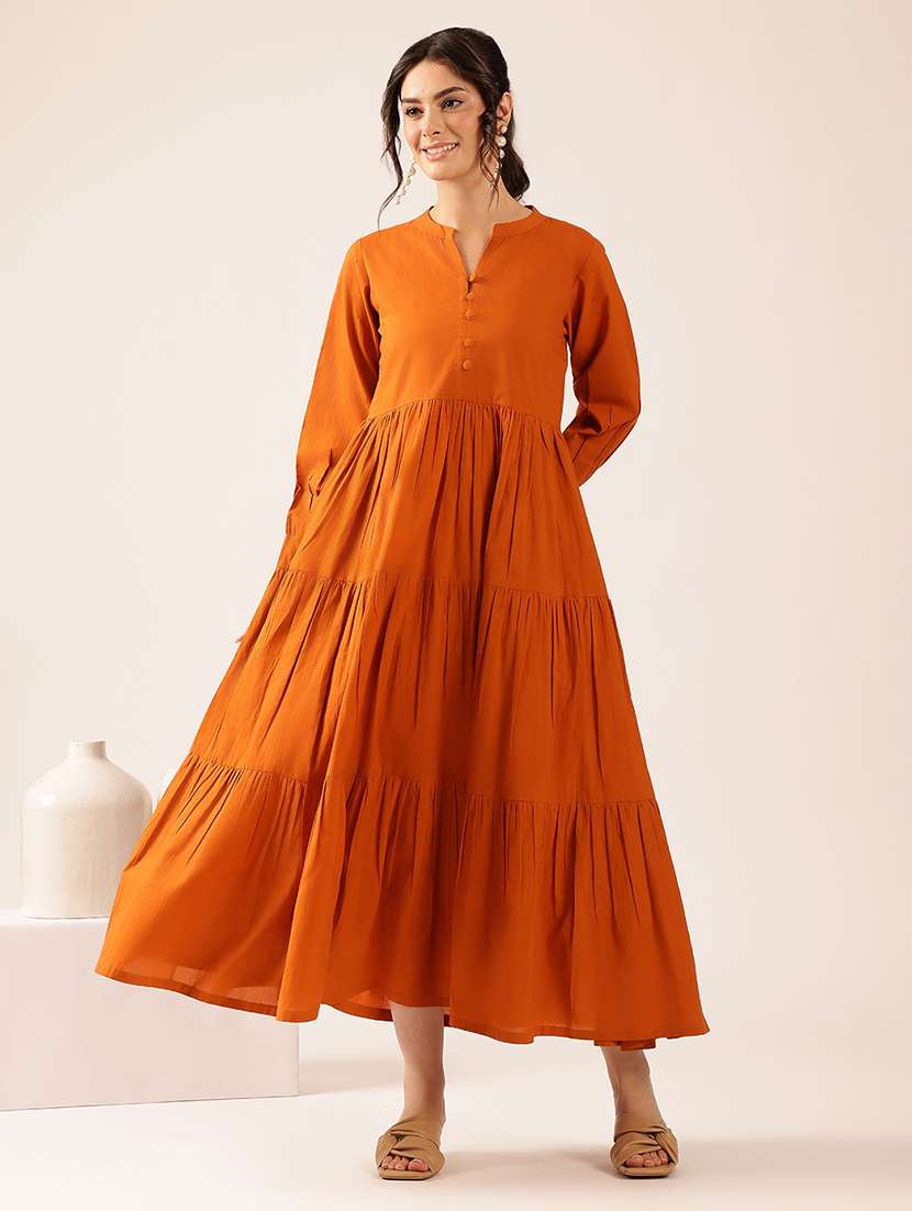 women solid long sleeves tiered dress - 22571026 -  Standard Image - 2