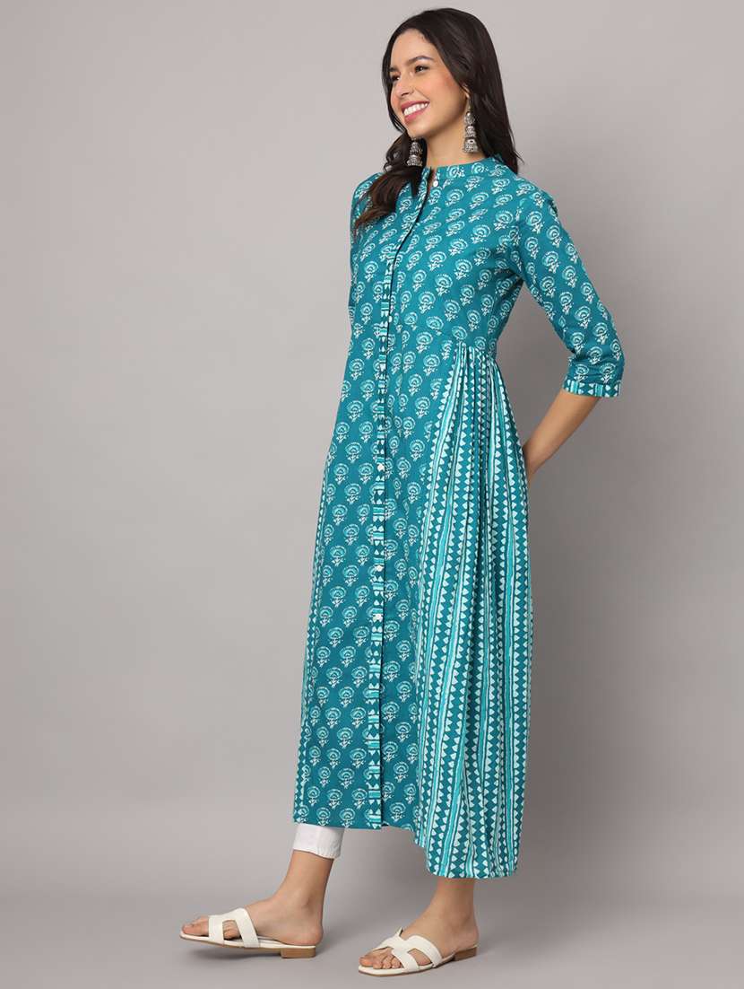 women printed three quarter sleeves a-line kurta - 22571058 -  Standard Image - 2