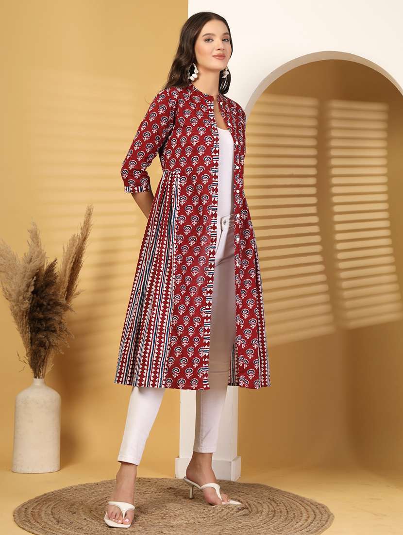 women printed three quarter sleeves a-line kurta - 22571059 -  Standard Image - 2