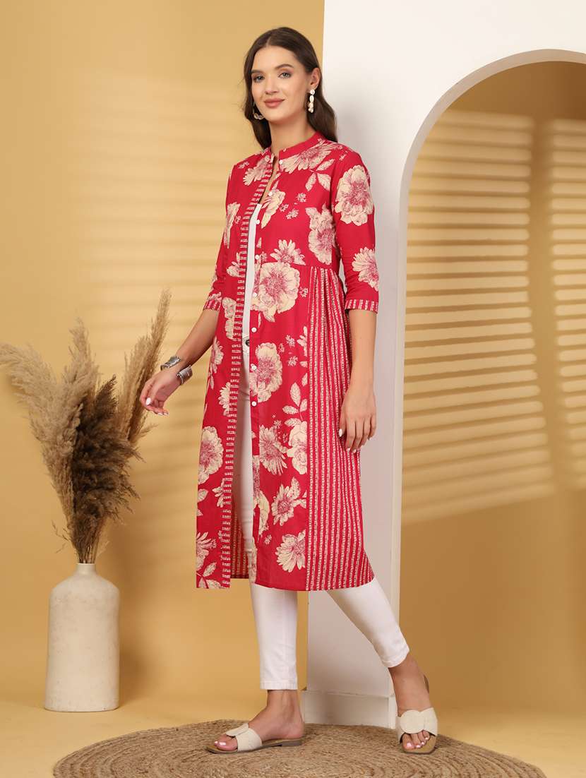 Women Printed Three Quarter Sleeves A-line Kurta - 22571060 -  Standard Image - 2